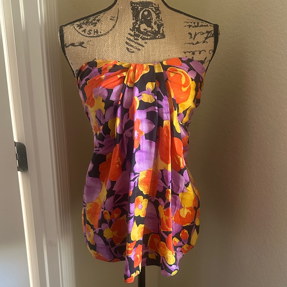 Moda International Strapless Floral Top - Purple, Orange, Yellow